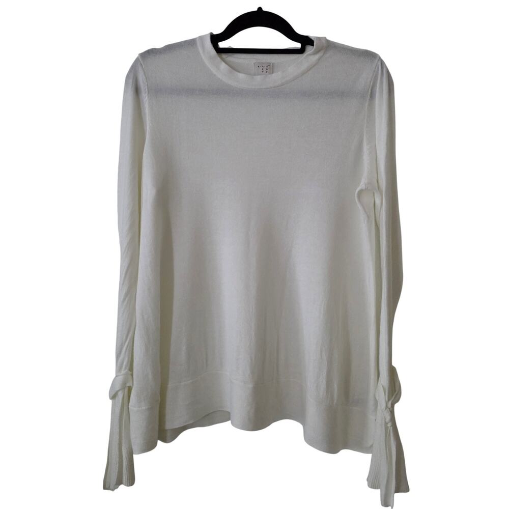 A New Day Sweater Ivory Tunic Crew Neck Long Sleeves Ties Size XL